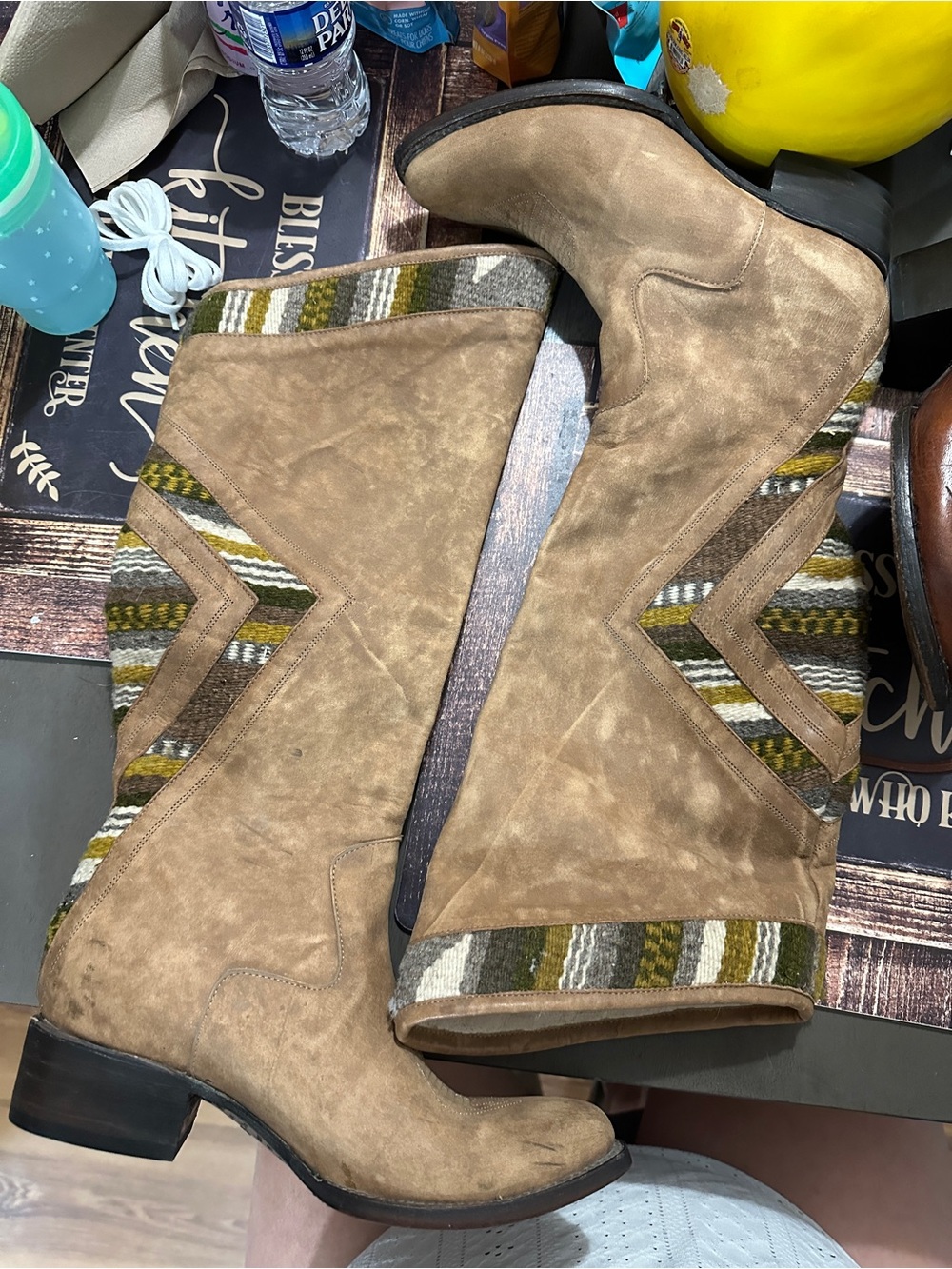 Brand new never worn Freebird Aztec leather and woven boots size 9
